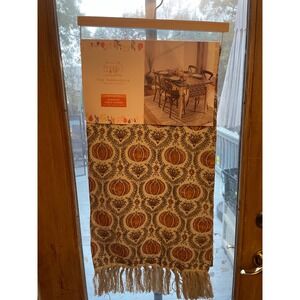 Farmhouse Rachel Ashwell Pumpkin Damask Table Runner‎ Fall Decor 18x108